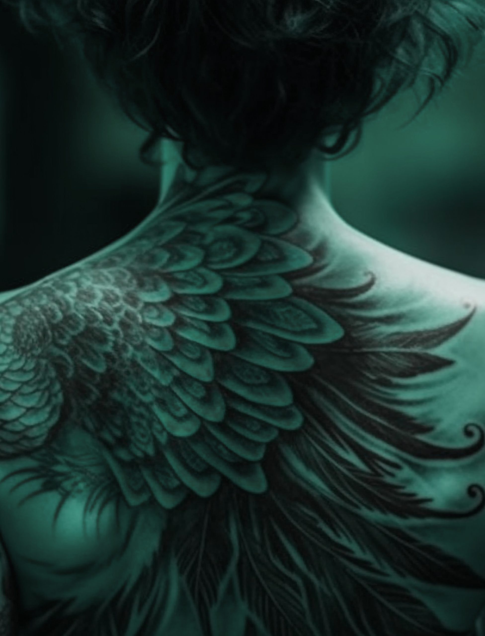 Naked young woman tattooing her shoulder outdoors generated by AI