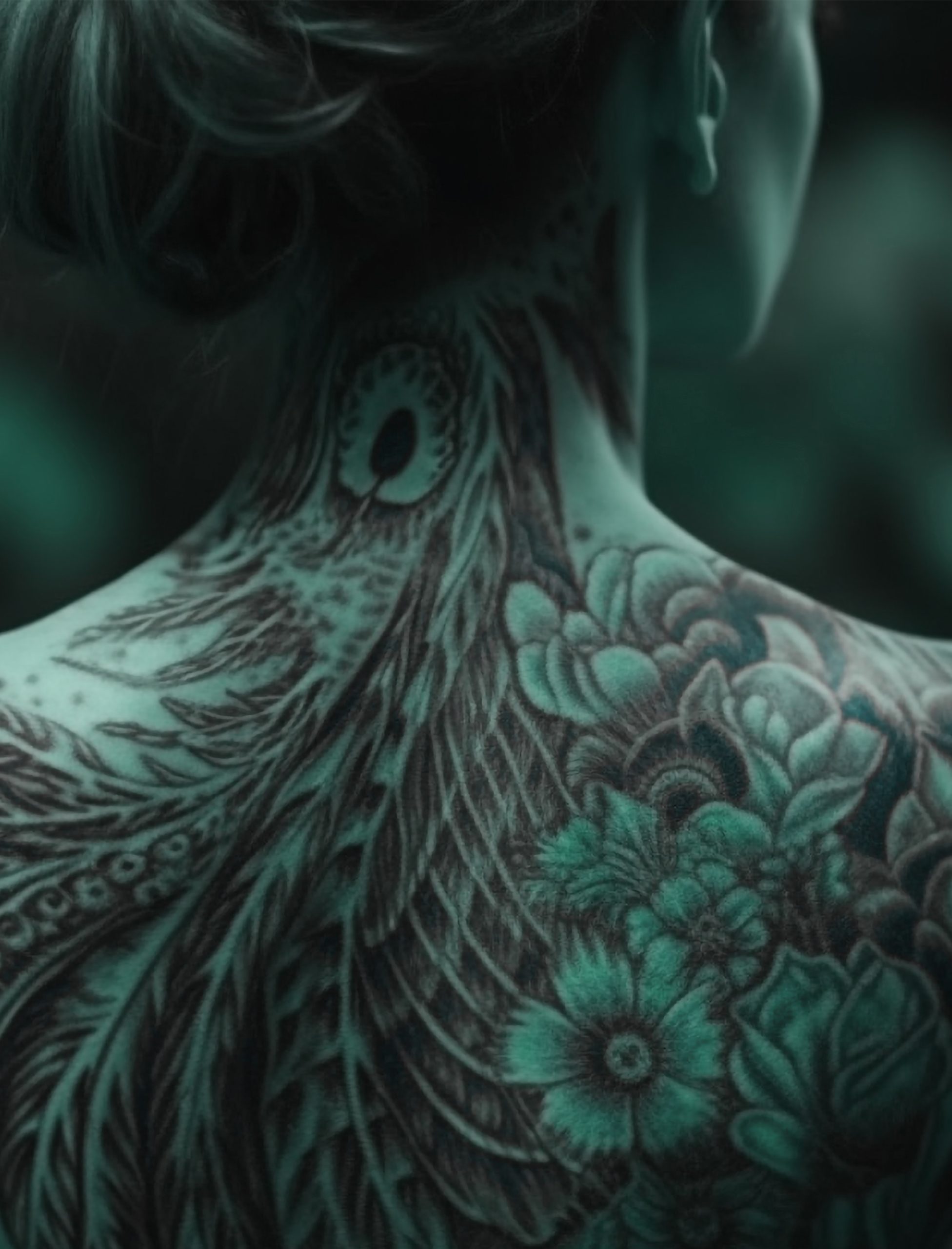 Naked young woman tattooing her shoulder outdoors generated by AI
